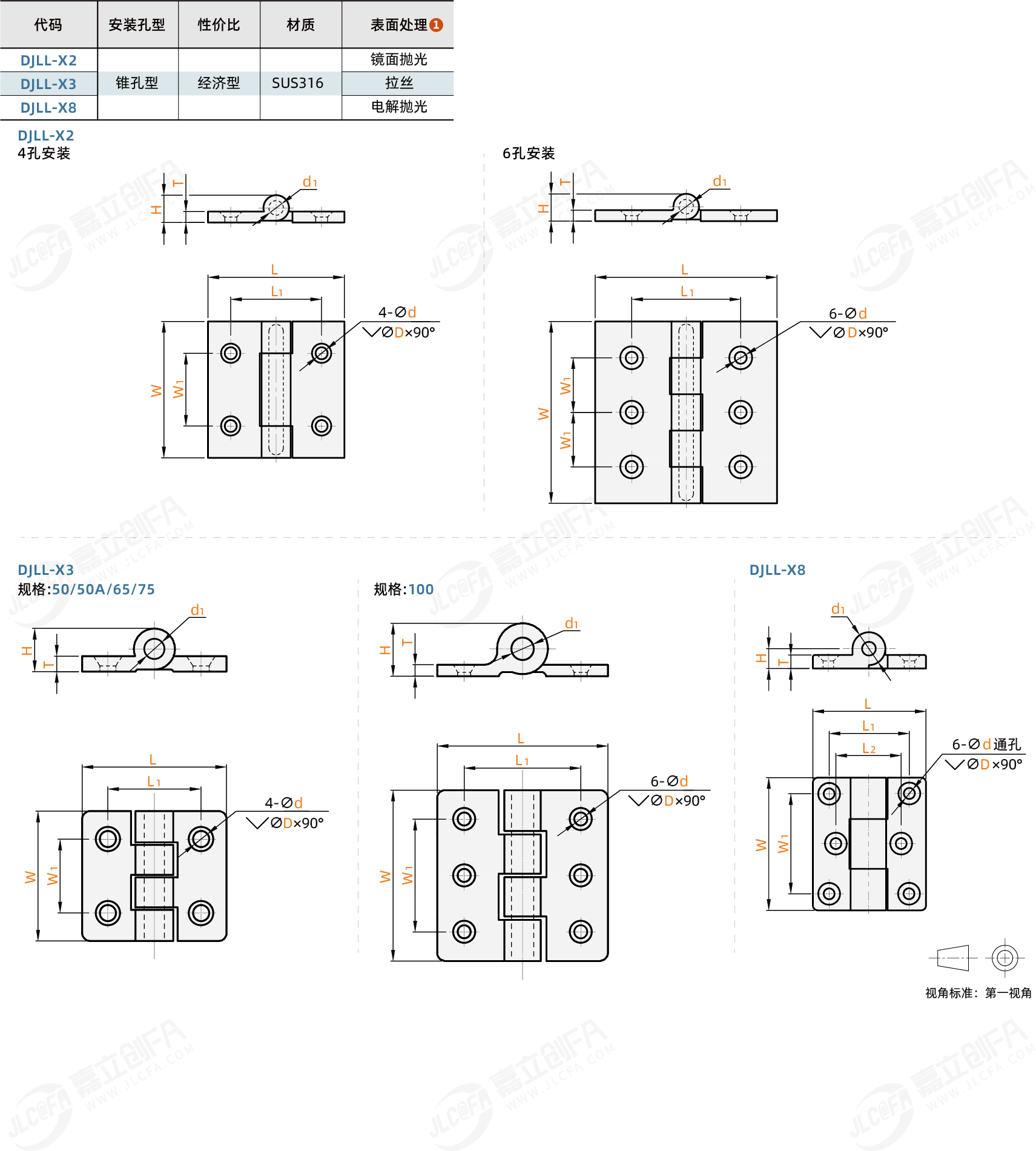 不锈钢蝶形铰链 锥孔型 sus316 平型