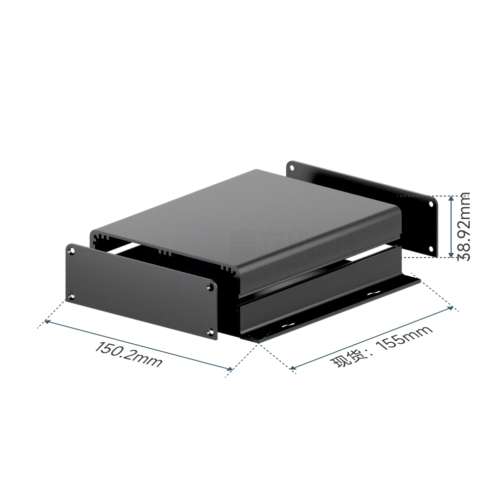 分体式铝合金壳体带耳150*38*155 黑色喷砂阳极氧化