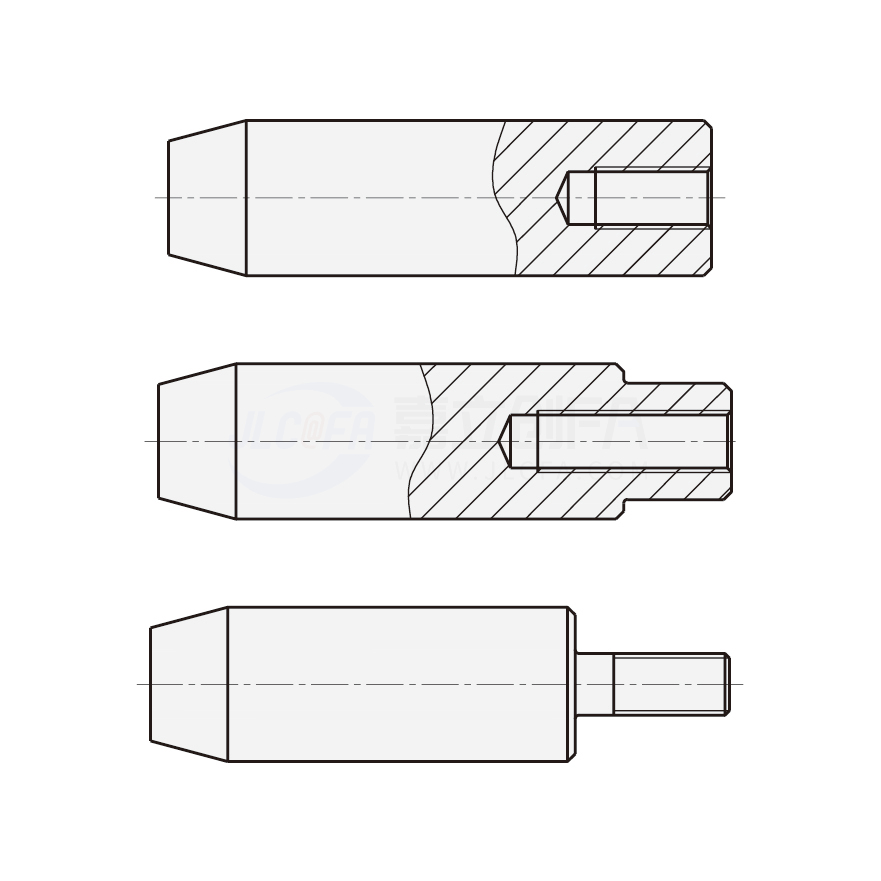 实心导向轴 一端锥形另一端内螺纹型/一端锥形另一端台阶内螺纹型/一端锥形另一端外螺纹型  g6