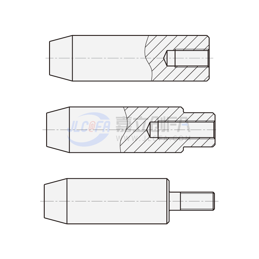 实心导向轴 一端锥形另一端内螺纹型/一端锥形另一端台阶内螺纹型/一端锥形另一端外螺纹型  g6