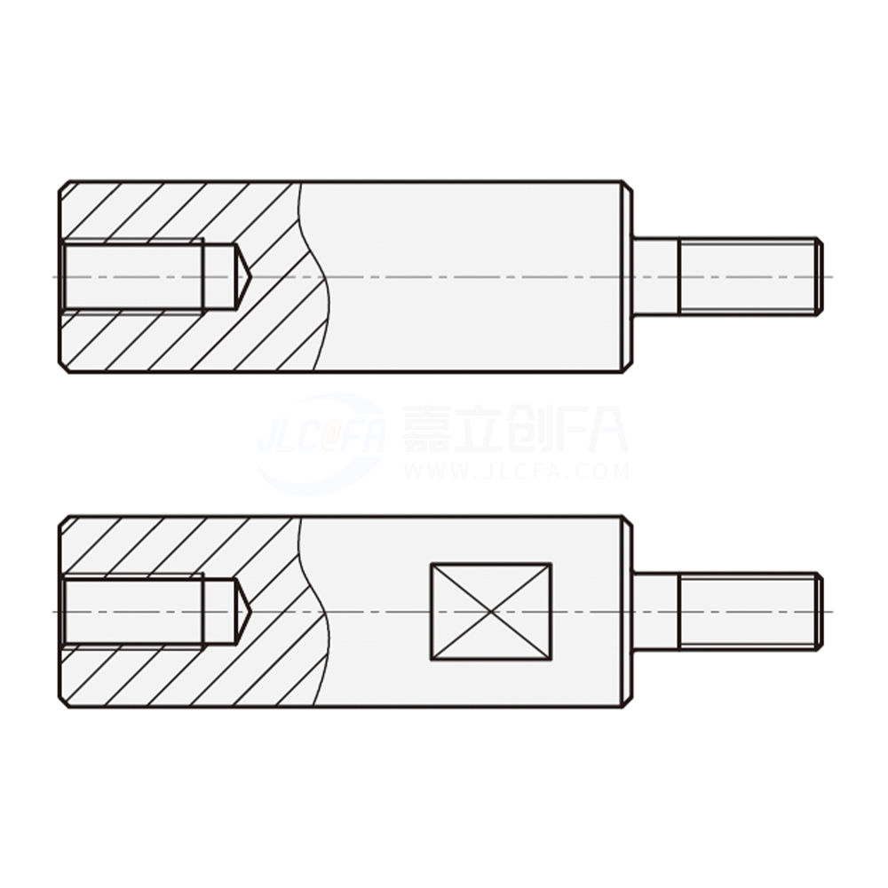 实心导向轴 一端外螺纹一端内螺纹型 轴身不加工/带扳手槽型 f8