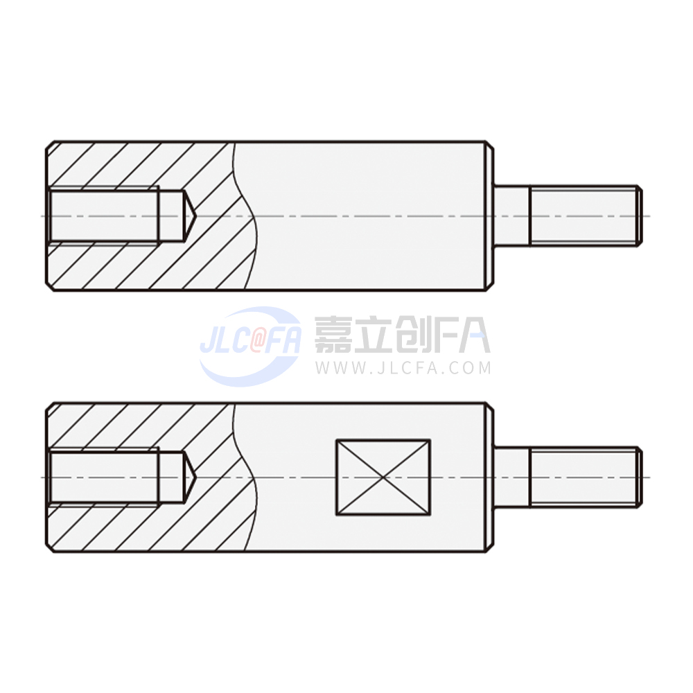 实心导向轴 一端外螺纹一端内螺纹型 轴身不加工/带扳手槽型 f8