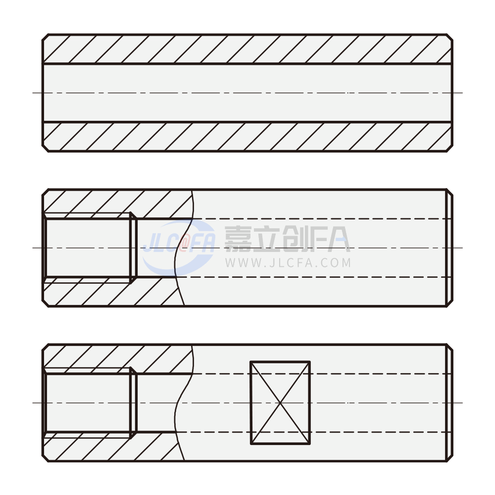 管型导向轴 标准型/一端内螺纹型/一端内螺纹带扳手槽型
