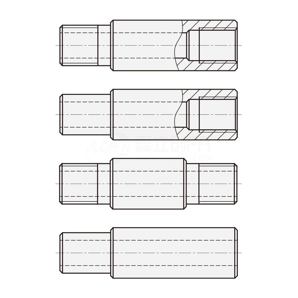 管型导向轴 一端外螺纹一端内螺纹型/两端外螺纹型/一端台阶型/一端台阶一端内螺纹型