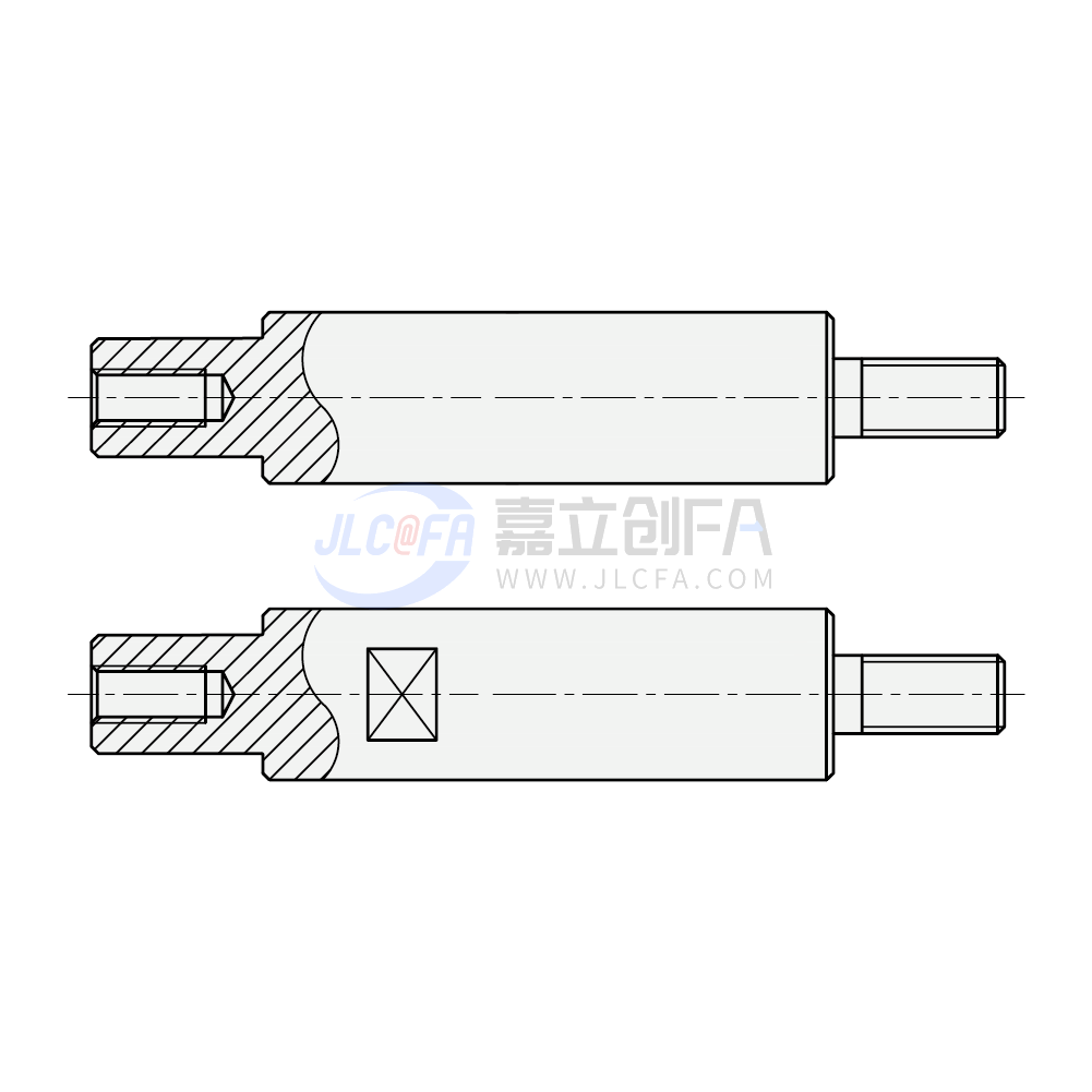 转轴 两端台阶型 一端外螺纹另一端内螺纹型 轴身不加工/带扳手槽形 转轴 两端台阶型 一端外螺纹另一端内螺纹型 轴身不加工/带扳手槽形