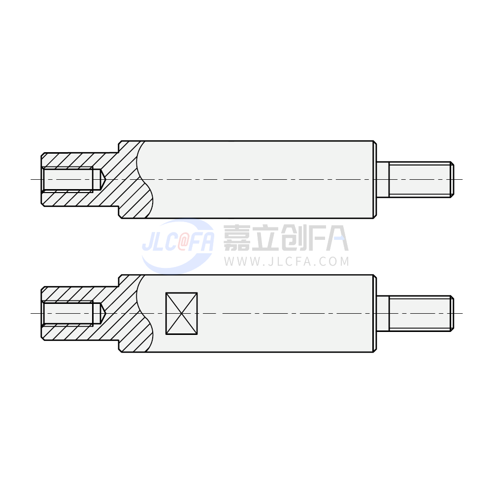转轴 两端台阶型 一端外螺纹另一端内螺纹型 轴身不加工/带扳手槽形